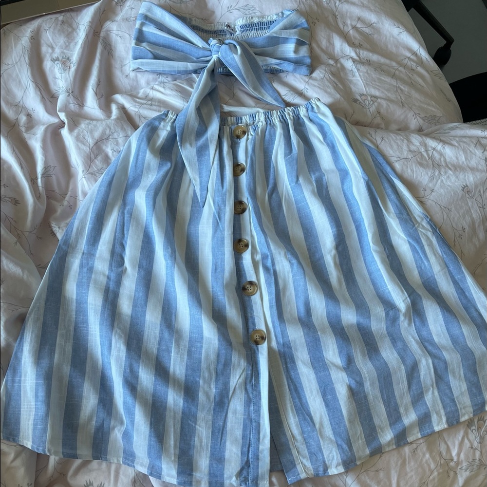Medium cotton linen skirt set stripes